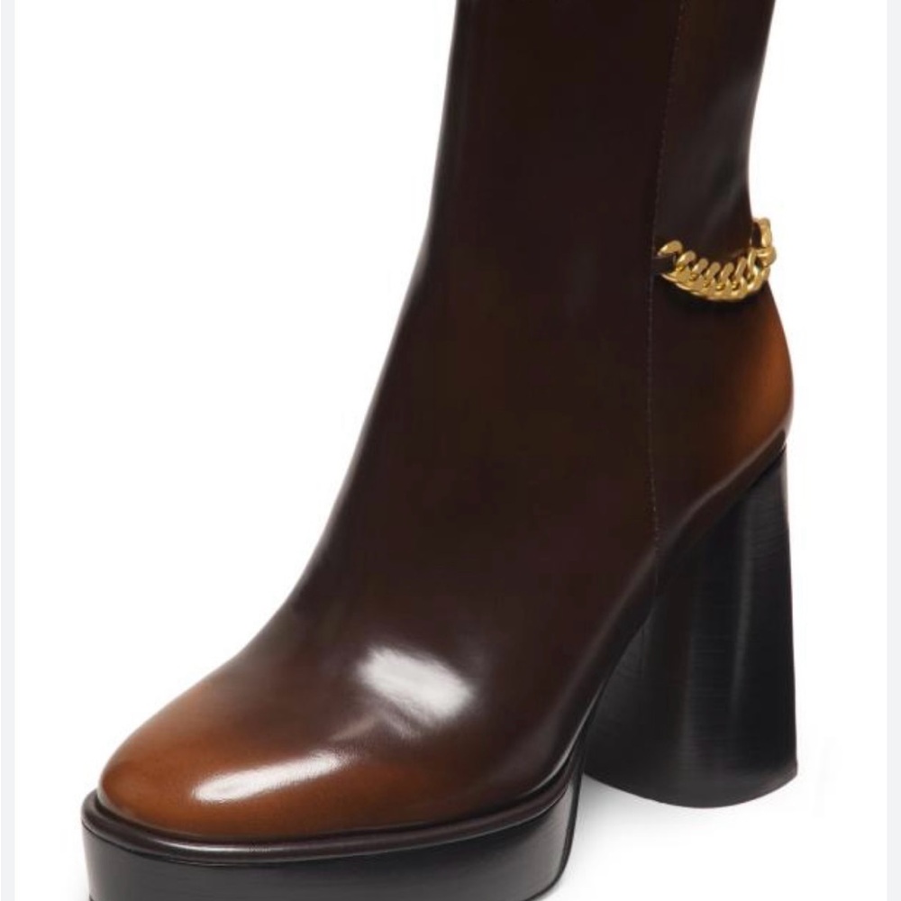 CARLISLE PLATFORM BOOTIE WOMENS CHAIN LEATHER ANKLE BOOTS BURNISHED LEATHER